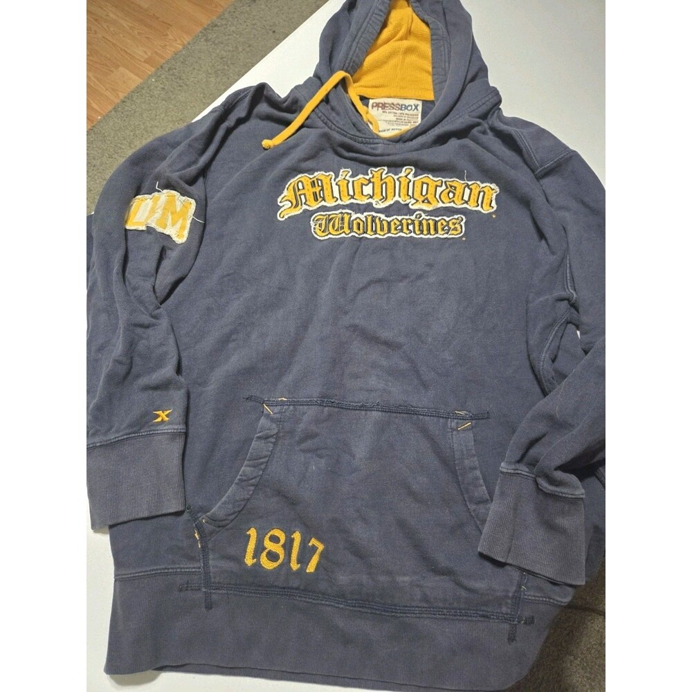 Vintage Michigan Wolverines Hoodie XL Pressbox Navy Blue Yellow Sweatshirt 1817
